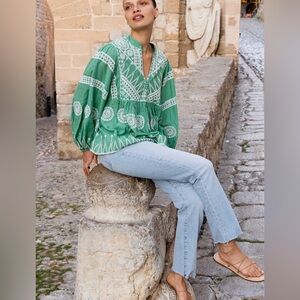 Oliphant Mandarin Balloon Top- Soleil Sage size Small